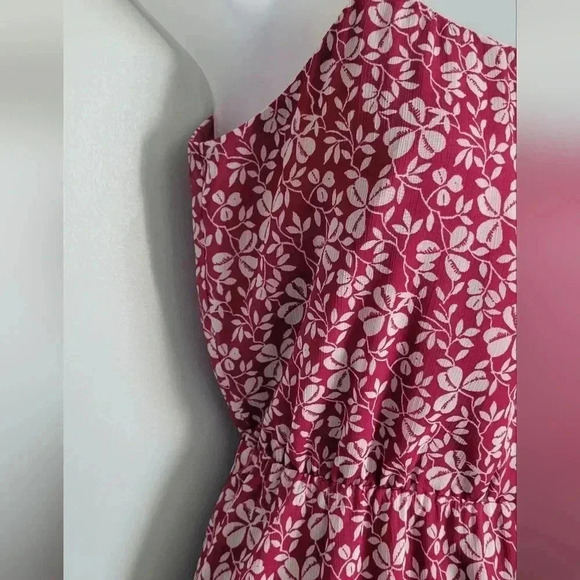 Ann Taylor Loft Floral Dress Dark Pink/White Cinched Waist Lined Women's Size Sm - Picture 6 of 8